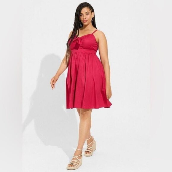 Torrid Mini Poplin Tie-Front Skater Dress in Cherries Jubilee pink size 4X - Picture 1 of 13